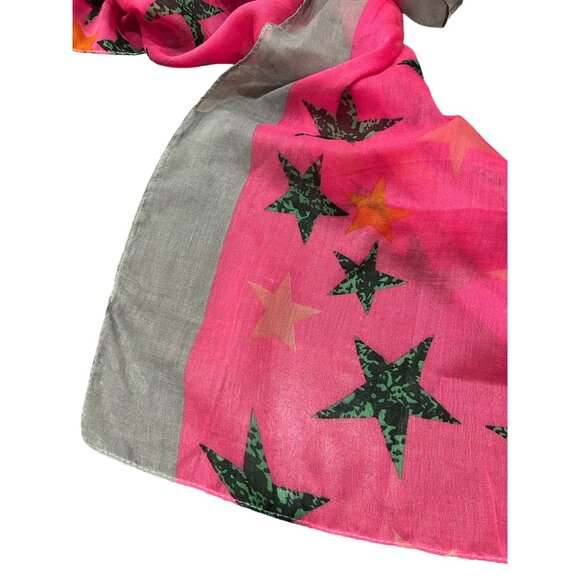 Star Print Rectangle Scarf Pink Gray Shawl Lightweight Fall Neck Wrap Cozy - Picture 2 of 7